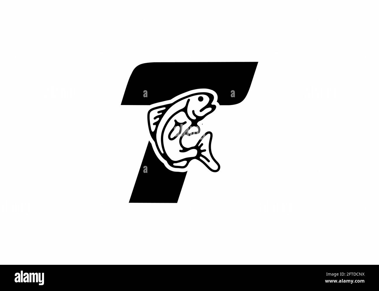 T lettre initiale avec motif poisson Illustration de Vecteur