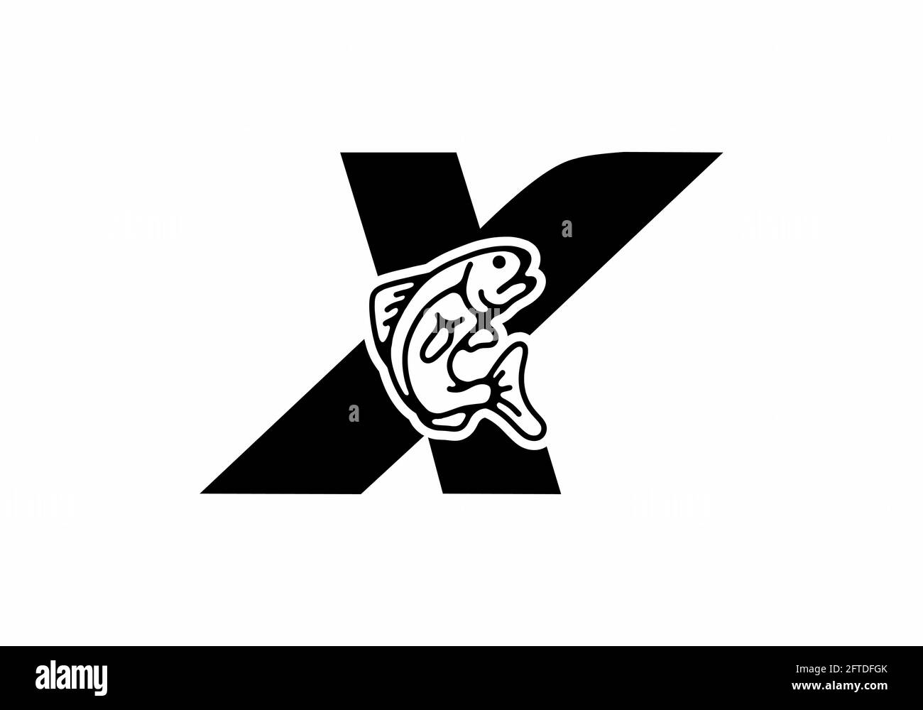 X lettre initiale avec motif poisson Illustration de Vecteur