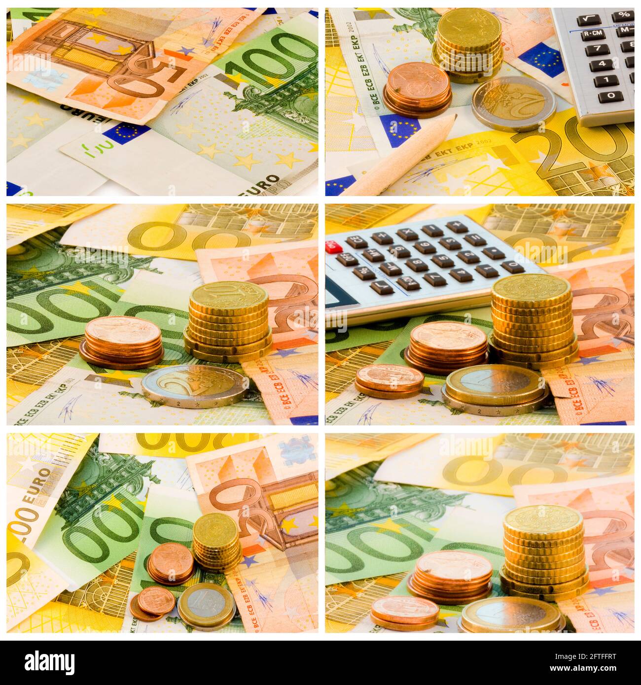 Pièces de monnaie et billets en euros, ensemble d'économie Banque D'Images