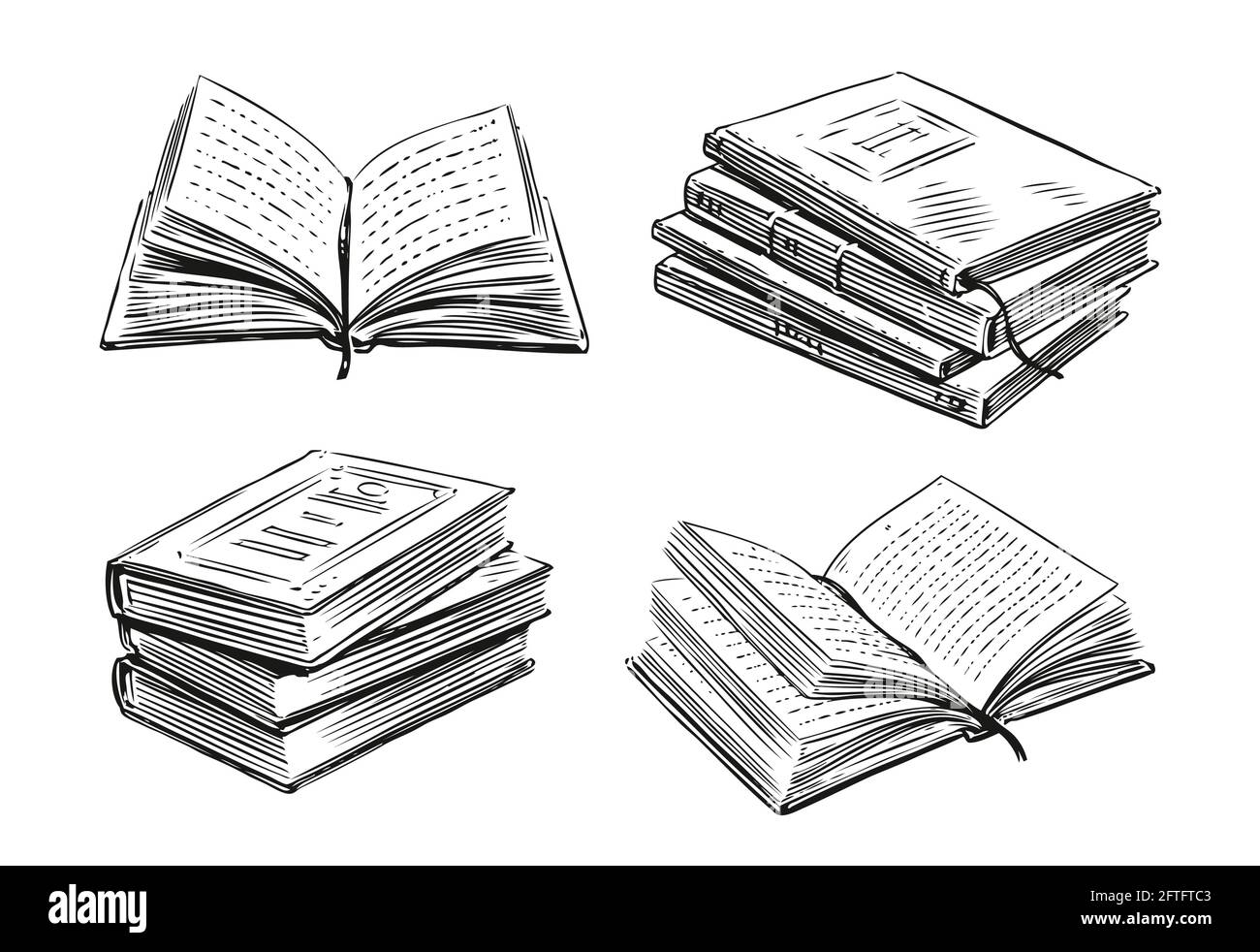 Collection de livres. École, concept d'étude. Illustration vectorielle dessinée à la main dans un style d'esquisse Illustration de Vecteur