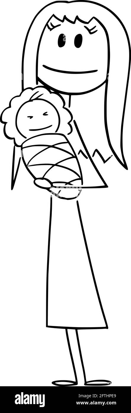 Femme ou mère tenant le nouveau-né dans les mains , Illustration de la figure de bâton de dessin vectoriel Illustration de Vecteur