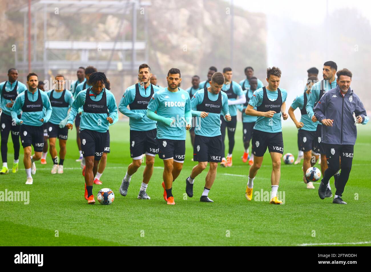 La Turbie, France - 21 mai 2021: COMME Monaco vs. RC Lens Training session avec l'allemand Kevin Voland et Aleksandr Golovin dans le Backround. Football, football, Monte Carlo, Banque D'Images