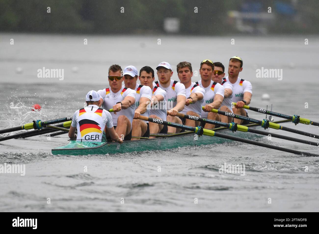 Lucerne, Suisse. 21 mai 2021. Allemagne Achter, Germanyachter, M8, Maenner, huit hommes, De droite: Hannes Ocik, Richard Schmidt, Malte Jakschik, Jakob Schneider, goalben Johannesen, OLAF Roggensac, Lauris Follert, Johannes Weissenfeld, Helmsman Martin Sauer (GER). Action.Race.coupe du monde d'aviron sur le rotsee à Lucerne, aviron, coupe du monde d'aviron, 21 mai 2021 crédit: dpa/Alay Live News Banque D'Images