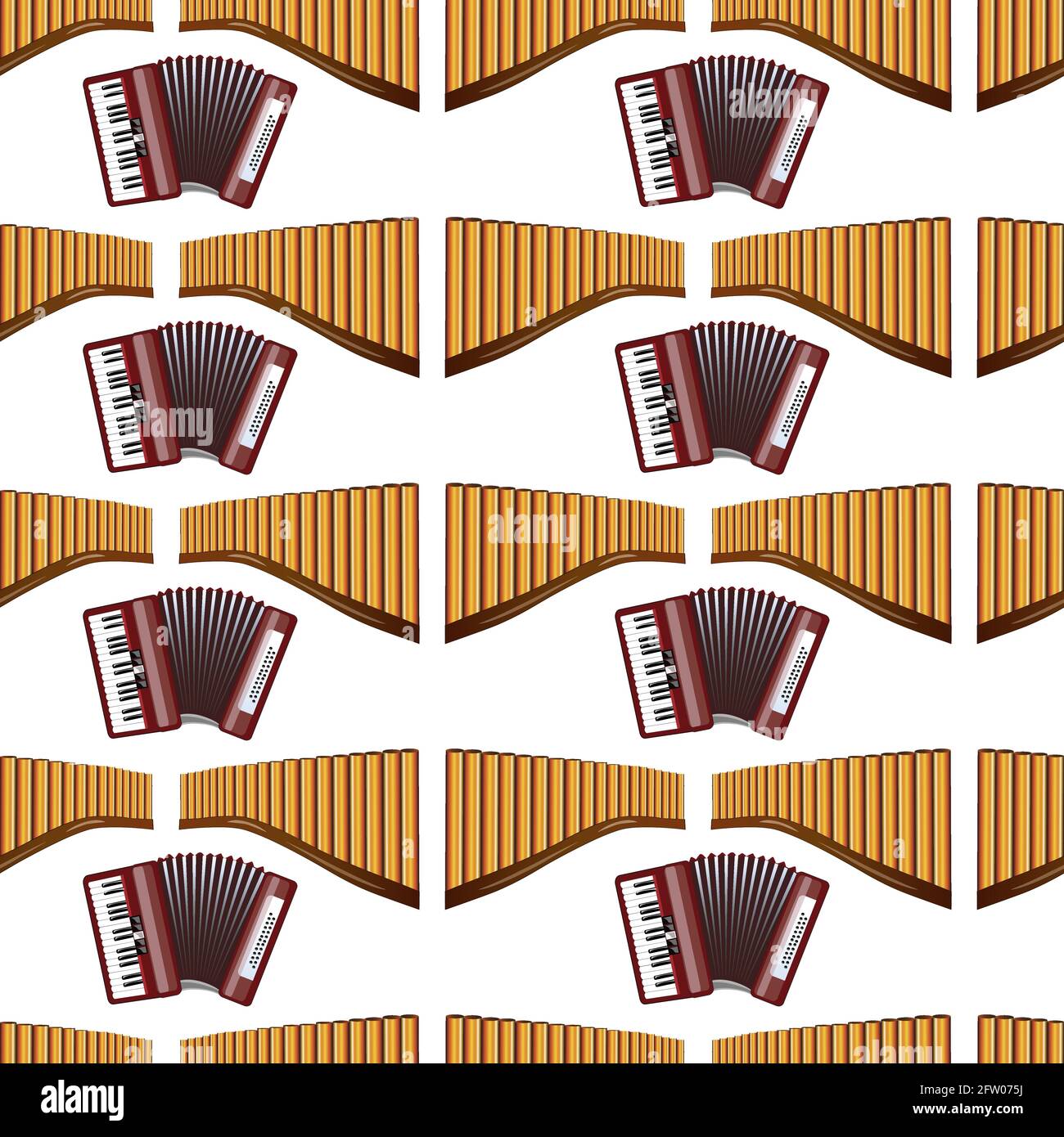 Flûte panoramique réaliste et motif sans couture isolé accordéon sur fond  blanc. Instrument de musique péruvien traditionnel. Zampona. Instrument  populaire fro Image Vectorielle Stock - Alamy