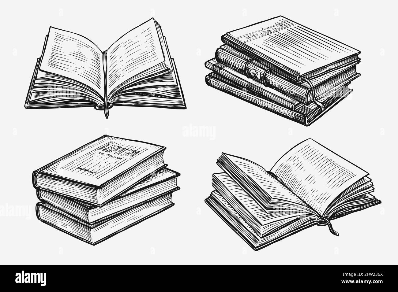 Ensemble de livres dessinés à la main. Illustration vectorielle d'esquisse vintage du concept éducatif Illustration de Vecteur