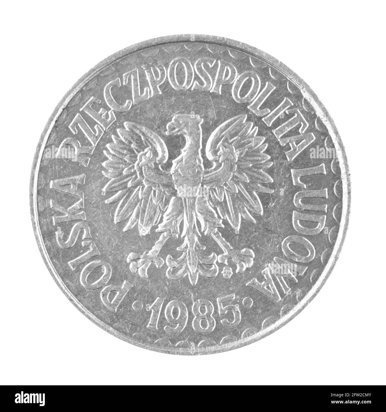Une pièce de 1 Zloty côté arrière PRL isolée sur un photo d'arrière-plan blanche Banque D'Images
