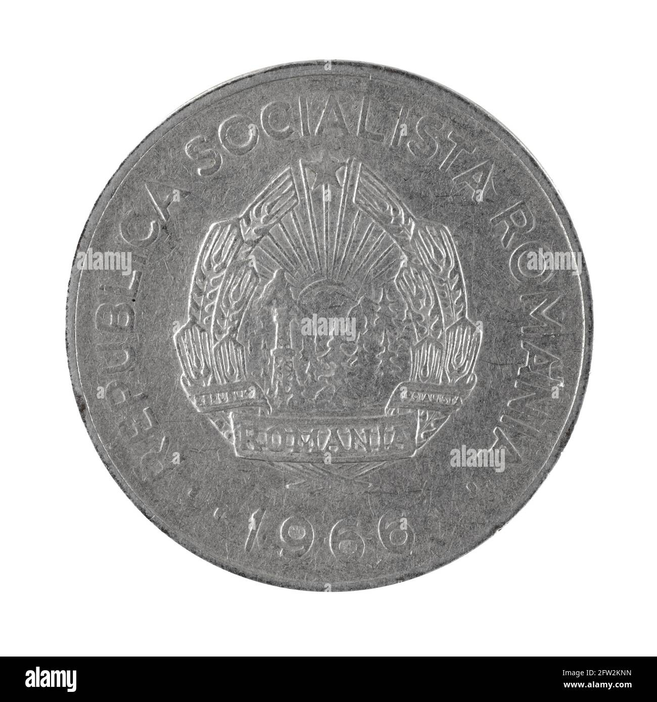 Arrière de 1 pièce de monnaie de Roumanie argent isolé sur une photo d'arrière-plan blanche Banque D'Images