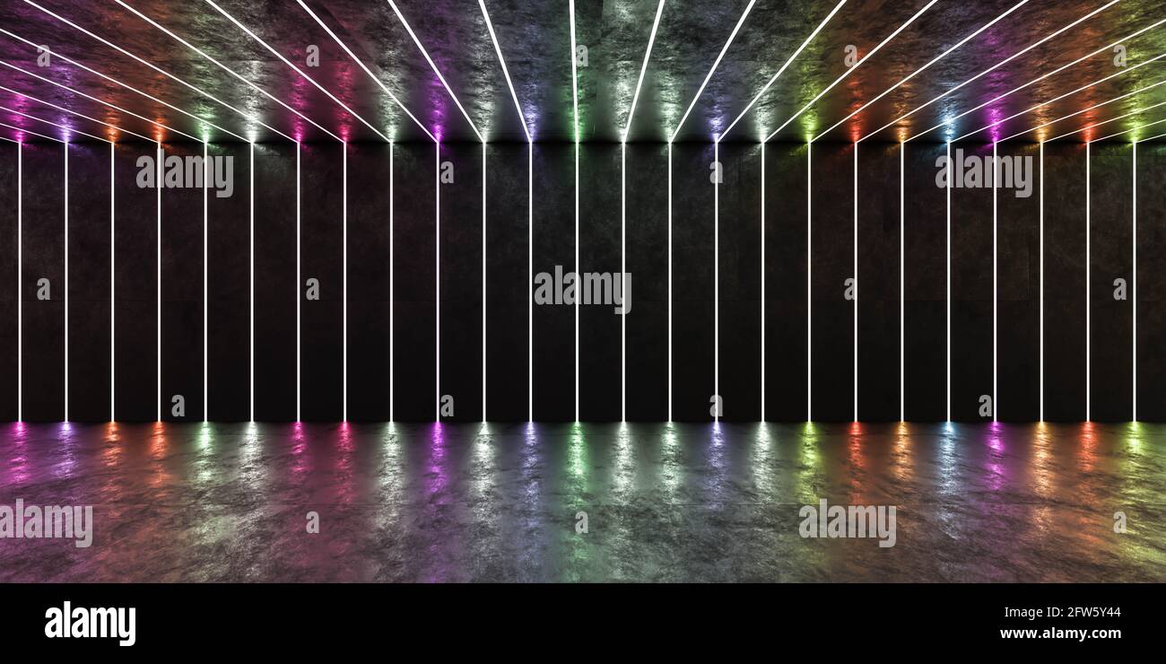 résumé conrete bâtiment vide studio intérieur avec éclairage coloré au néon illustration de rendu 3d Banque D'Images