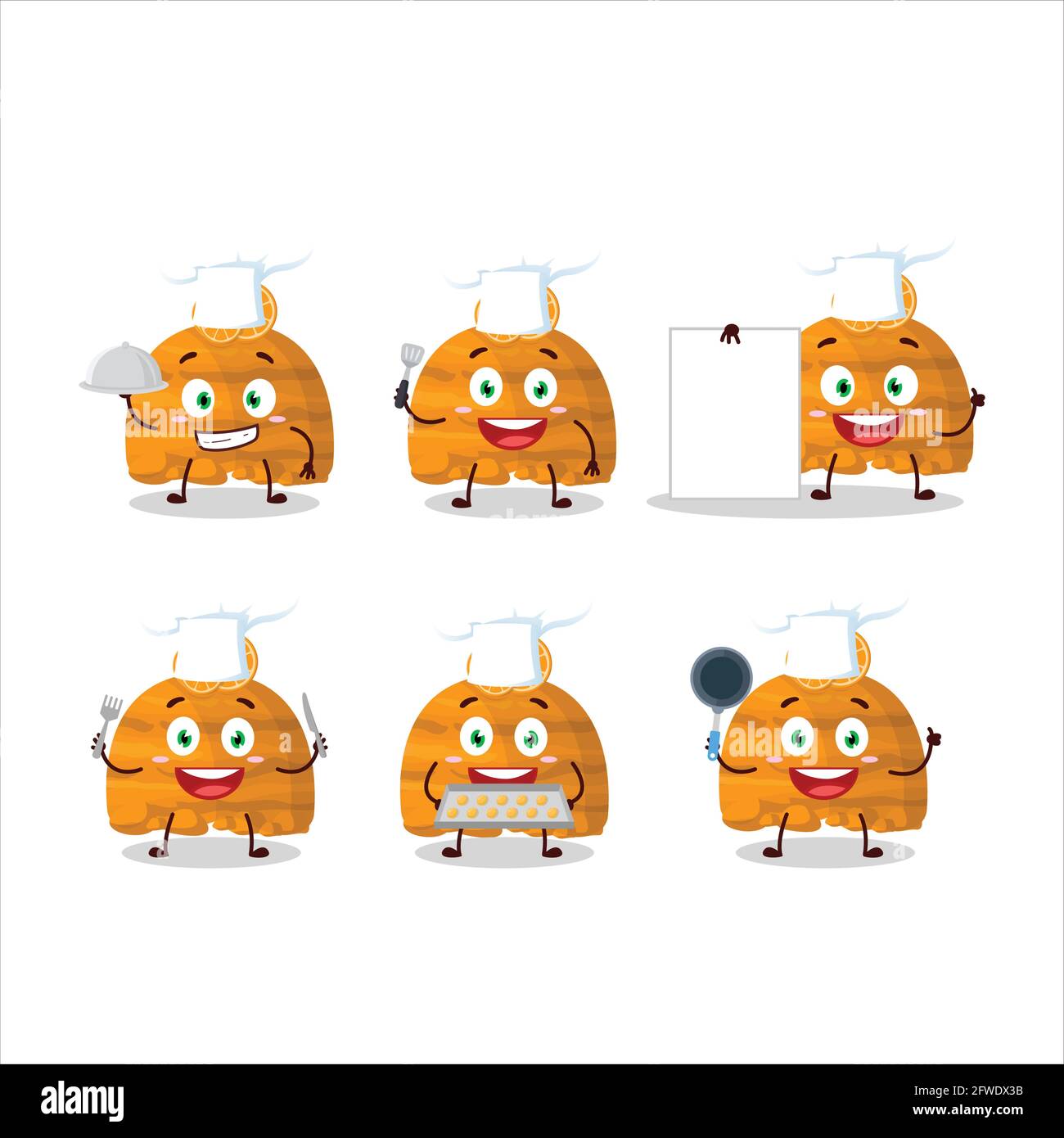 Personnage de dessin animé de glaces orange avec diverses émoticônes de chef. Illustration vectorielle Illustration de Vecteur