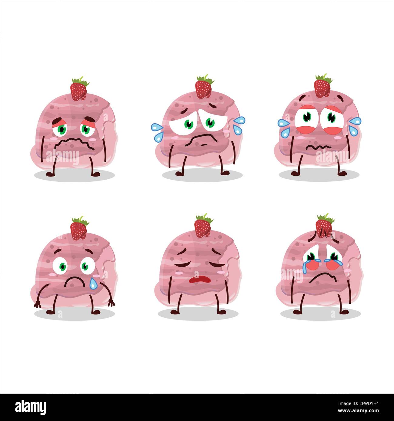 La crème glacée à la fraise ramasse le personnage de dessin animé avec une triste expression. Illustration vectorielle Illustration de Vecteur