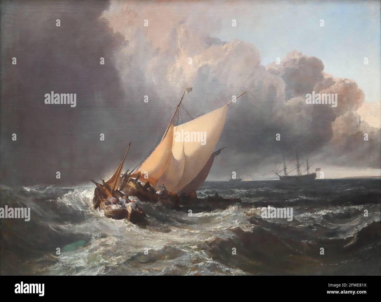 Bateaux néerlandais dans un 'Gale le morceau' par la mer Bridgewater peintre anglais William Turner à la National Gallery, Trafalgar Square, London, UK Banque D'Images