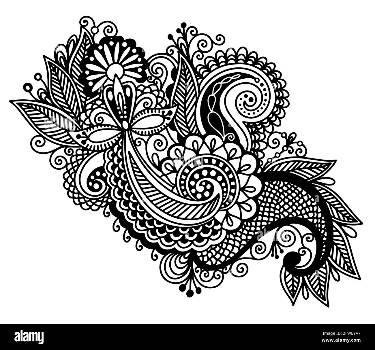 Forme de coeur floral ethnique avec paisley design pour la Saint-Valentin Illustration de Vecteur