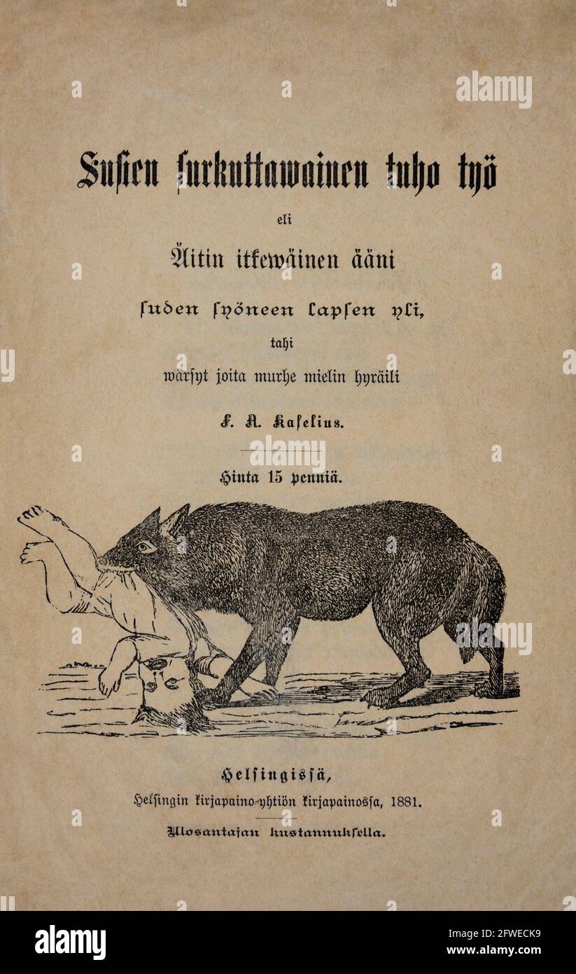 En Finlande, dans la région de Turku, une paire de loups étaient considérés comme responsables d'une série d'attaques d'enfants dans les années 1880. Les loups étaient responsables de la dea Banque D'Images