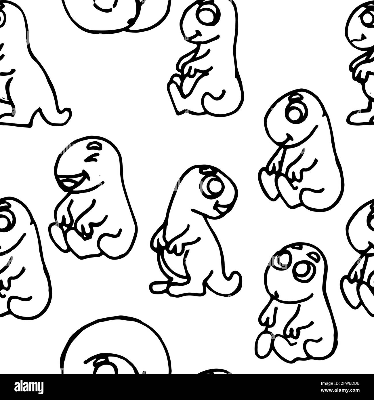 Un dinosaure joyeux et amusant. Illustration dino sans couture. Style d'esquisse de dessin animé. Dessin de contour de main de l'animal. Vecteur Illustration de Vecteur