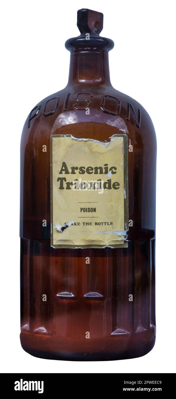 Une bouteille en verre vintage contenant le trioxyde d'arsenic, le poison mortel Banque D'Images