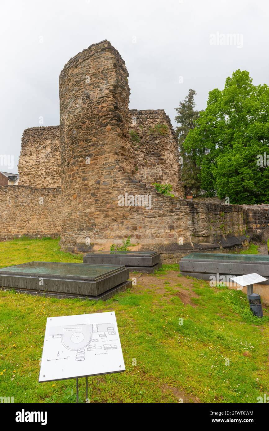 Vestiges de la fortification romaine Bodobrica Romana datant du 4ème siècle après J.-C., Boppard, Rhénanie-Palatinat, Allemagne Banque D'Images