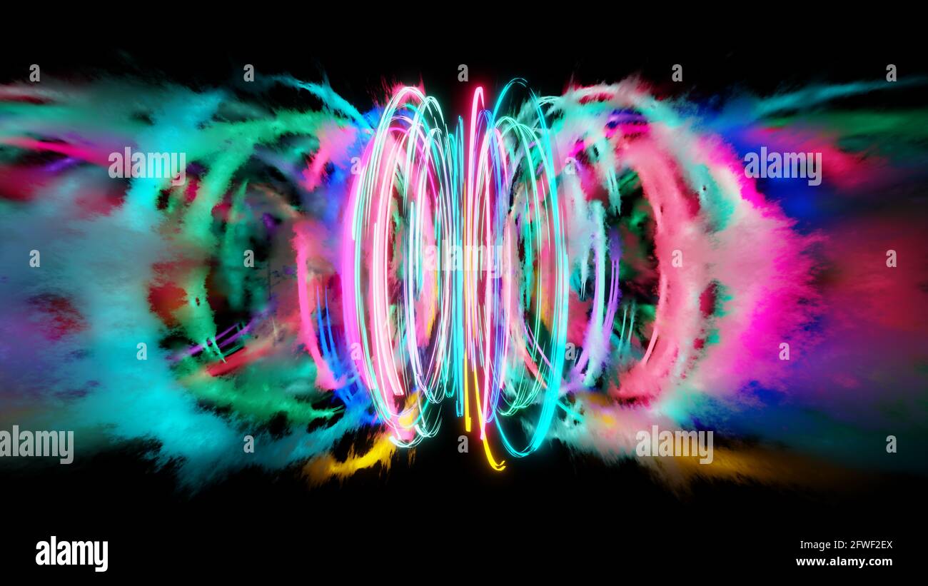 rendu 3d, lignes lumineuses, réflexion, arrière-plan abstrait Banque D'Images