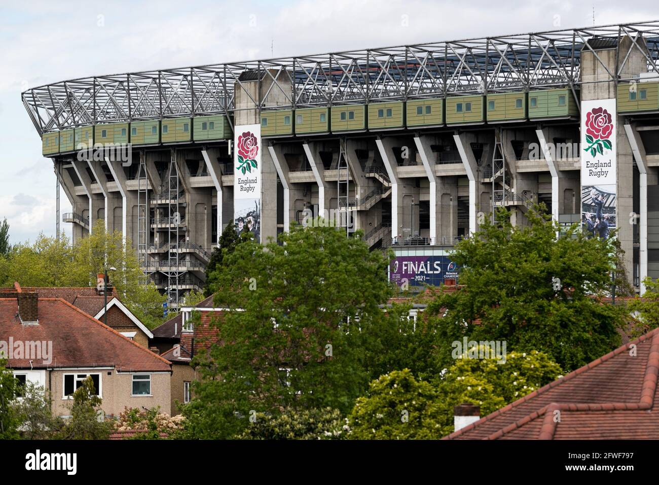 LONDRES, ROYAUME-UNI. 22 MAI : une vue générale à l'extérieur du stade est vue avant le match de la coupe des champions européens entre la Rochelle et Toulouse au stade Twickenham, Londres, Angleterre, le samedi 22 mai 2021. (Crédit : Juan Gasparini | MI News) Banque D'Images