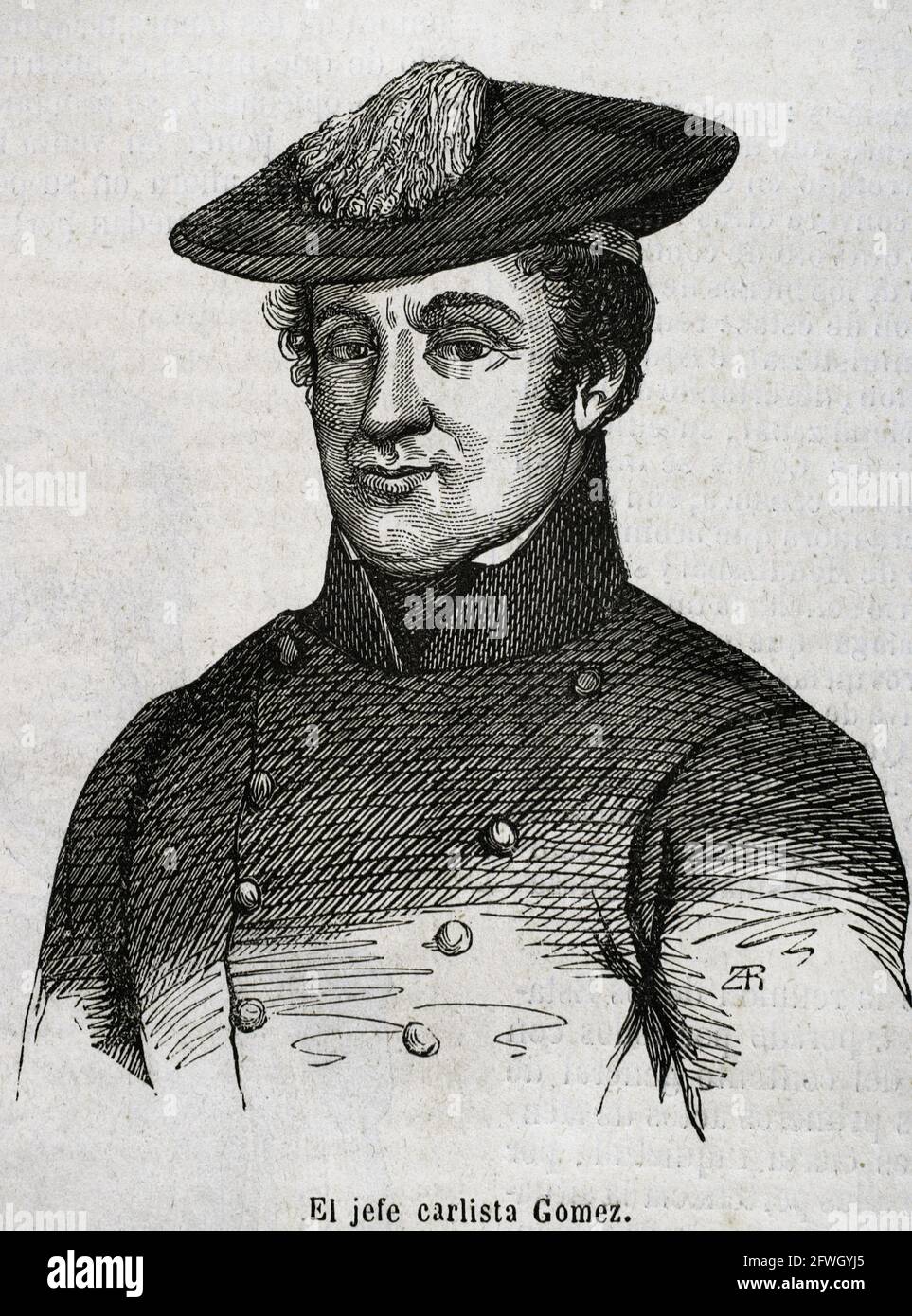 Miguel Gomez Damas (1785-1864). Armée espagnole. Il a combattu sur les troupes de la liste des Carlistes pendant les deux premières guerres de la liste des Carlistes. Portrait. Gravure. Historia général de España par le Père Mariana. Madrid, 1853. Banque D'Images