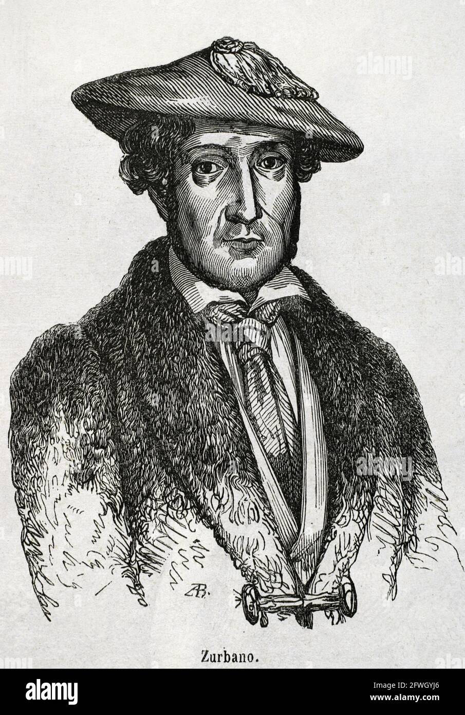 Martín Zurbano, connu sous le nom de Martin vArea (1788-1845). Armée libérale espagnole. Il a participé à la guerre péninsulaire et à la première guerre de Carliste, dans laquelle il a combattu en faveur de la reine Isabella II Portrait. Gravure. Historia général de España par le Père Mariana. Madrid, 1853. Banque D'Images