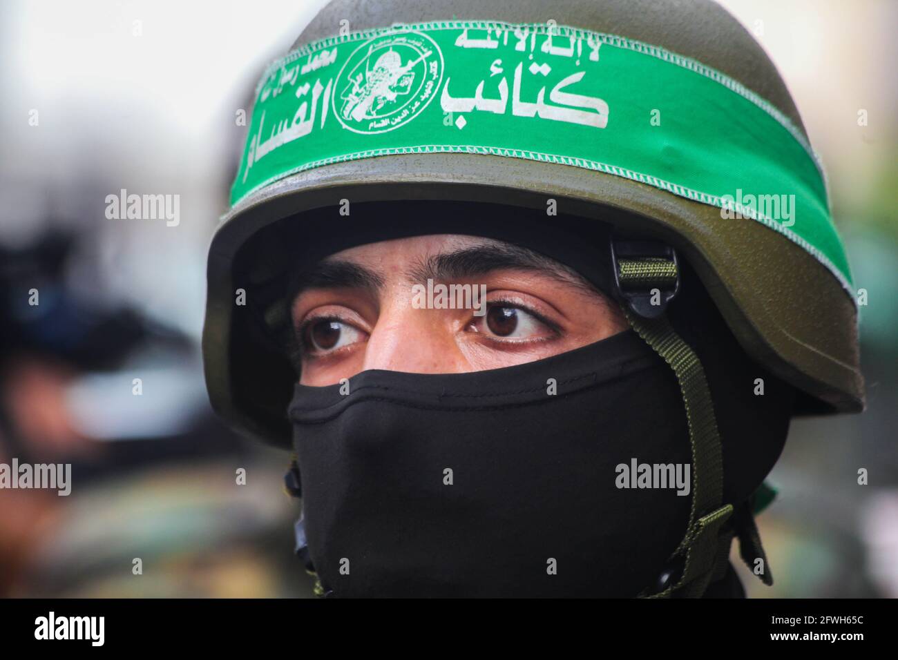 Gaza, Palestine. 22 mai 2021. Des membres des Brigades Izz-Al DIN Al-Qassam, l'aile armée du groupe terroriste du Hamas, défilent dans la ville de Gaza. (Photo de Ramez Habboub/Pacific Press) crédit: Pacific Press Media production Corp./Alay Live News Banque D'Images