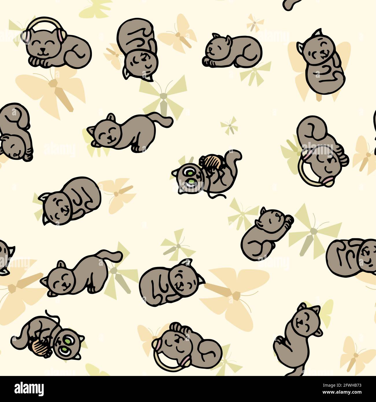 Joyeux chat drôle. Illustration parfaite. Style d'esquisse de dessin animé. Dessin de contour de main Kitty animal. Vecteur Illustration de Vecteur