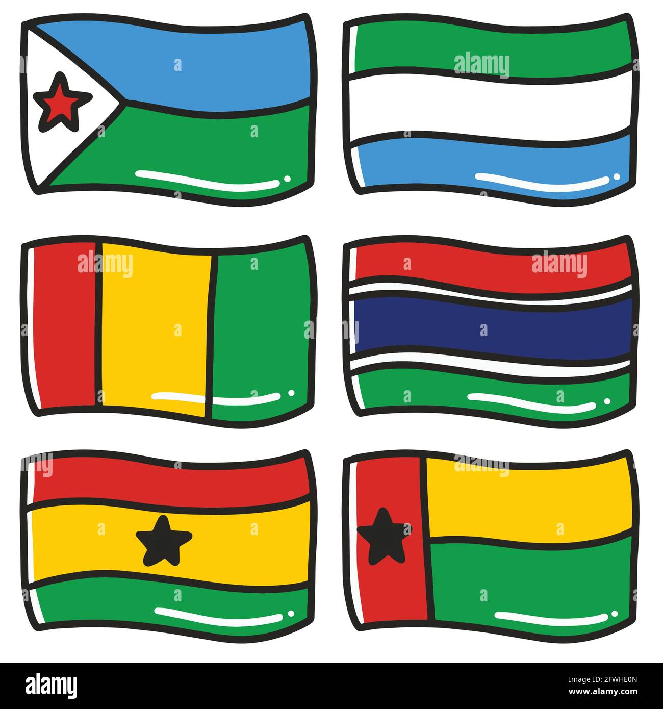 illustration des drapeaux de six pays du monde tiré à la main doodle art et design Illustration de Vecteur