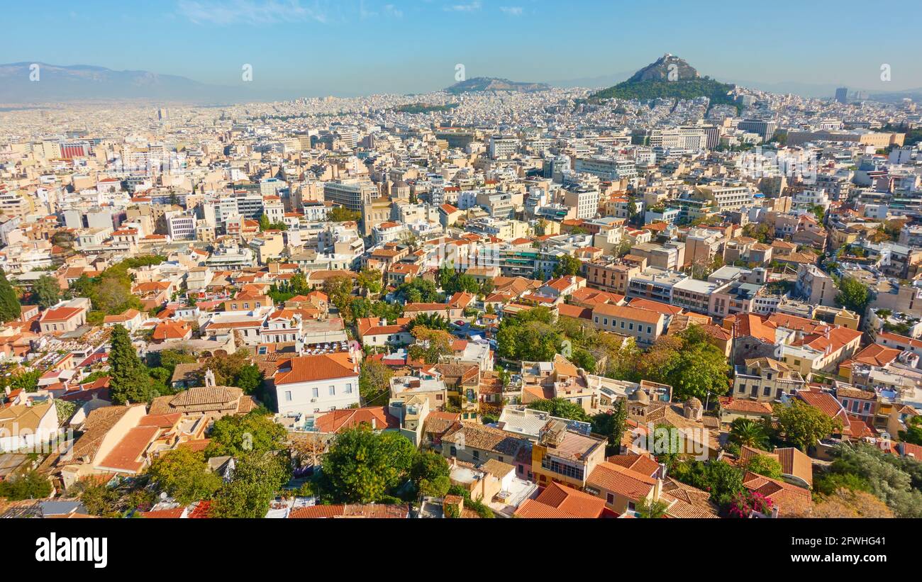 Athènes. Avec le mont Lycabette, Grèce. Paysage urbain, vue panoramique Banque D'Images