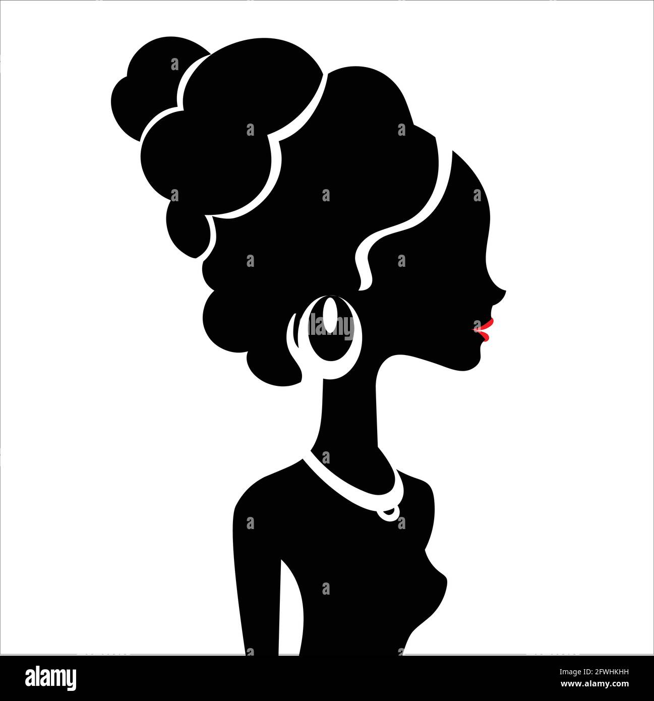 Silhouette africaine de femme de mode avec des lèvres rouges vecteur isolé Illustration de Vecteur