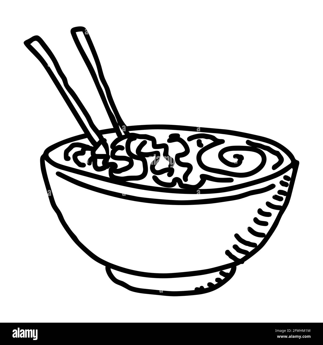 Bol à soupe de nouilles illustrateur dessiné à la main sur fond blanc Image  Vectorielle Stock - Alamy