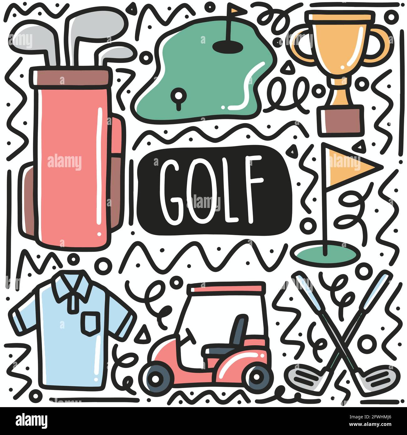 dessin à la main doodle golf équipement de sport art design élément illustration. Illustration de Vecteur
