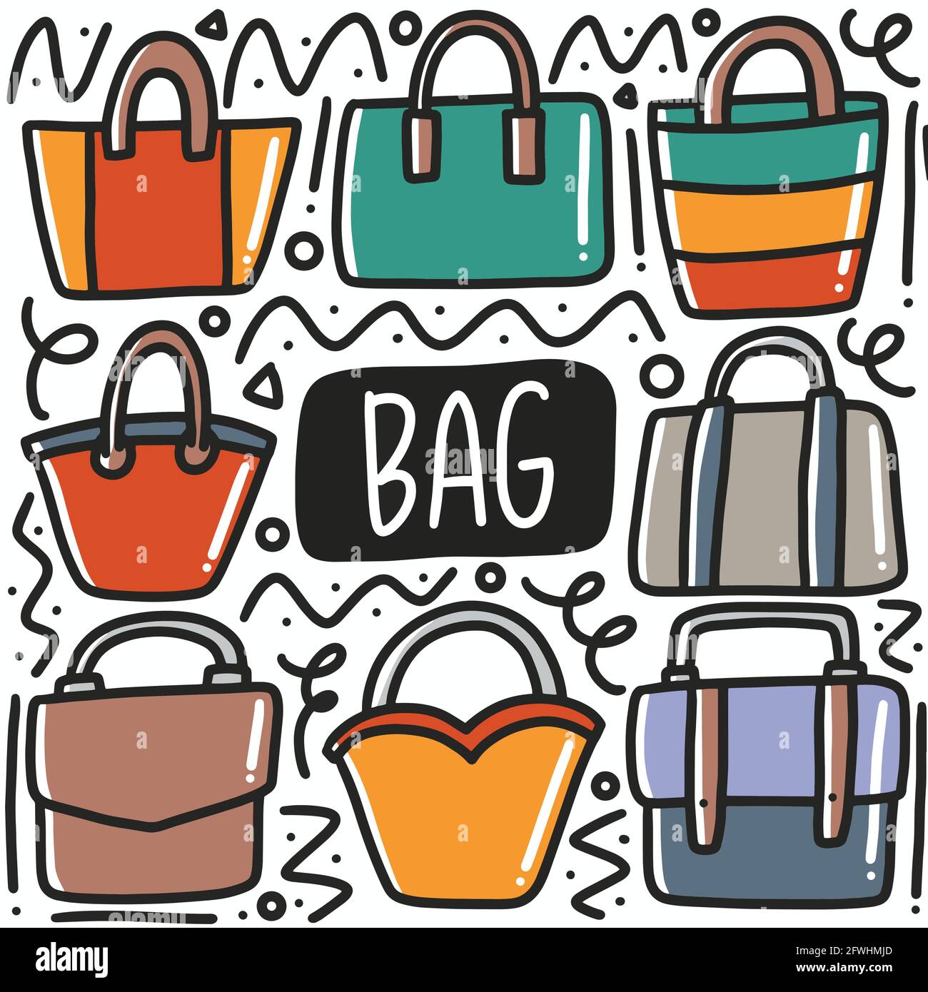 dessin main doodle femmes sac à main art design élément illustration. Illustration de Vecteur