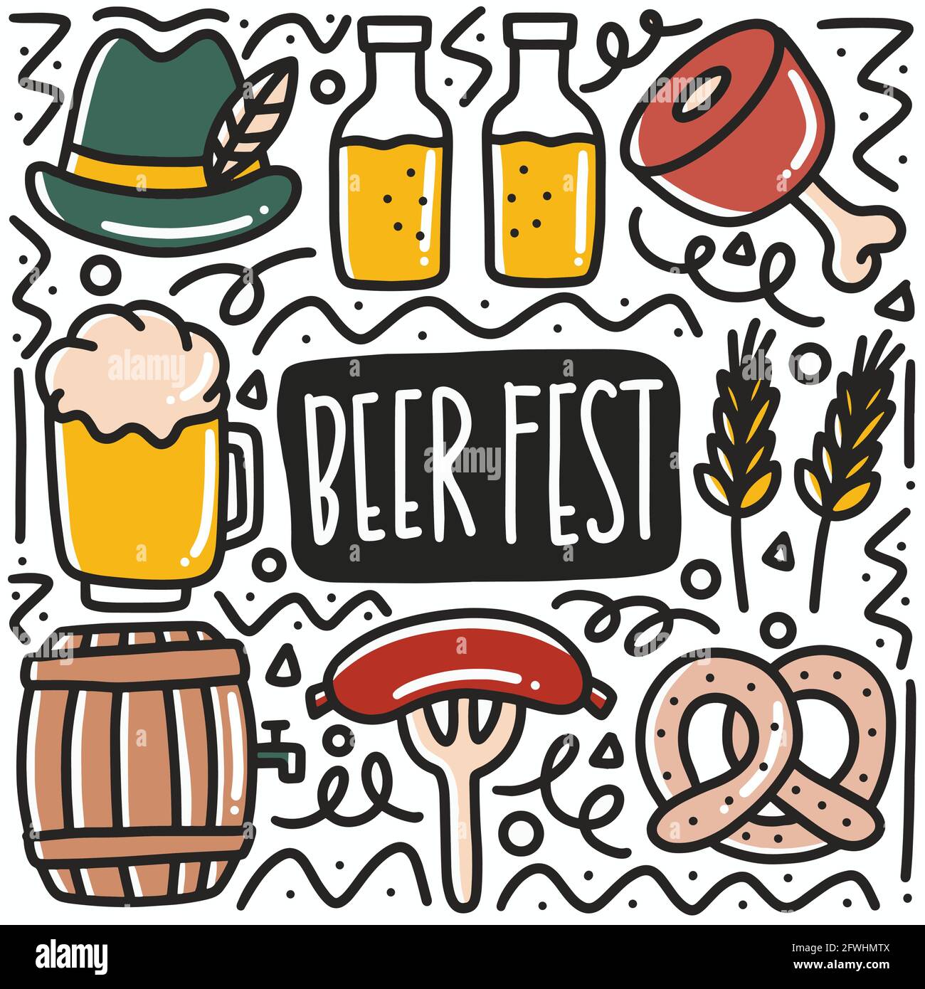 ensemble de doodle pour festival de la bière de l'homme dessiné à la main Illustration de Vecteur