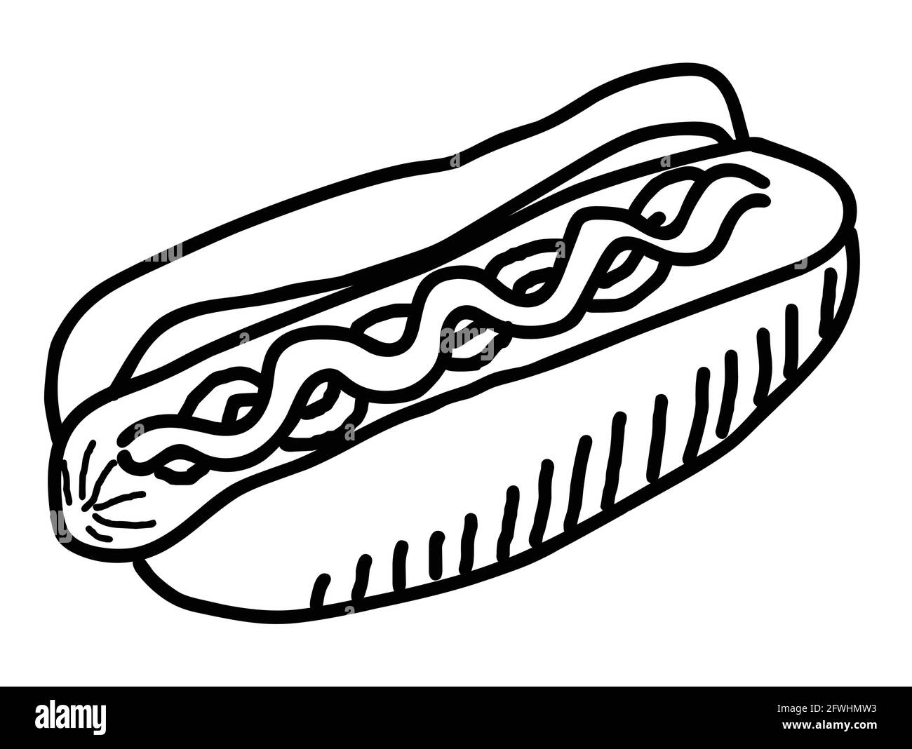 Hot dog dessin à la main, illustration vectorielle sur fond blanc Illustration de Vecteur