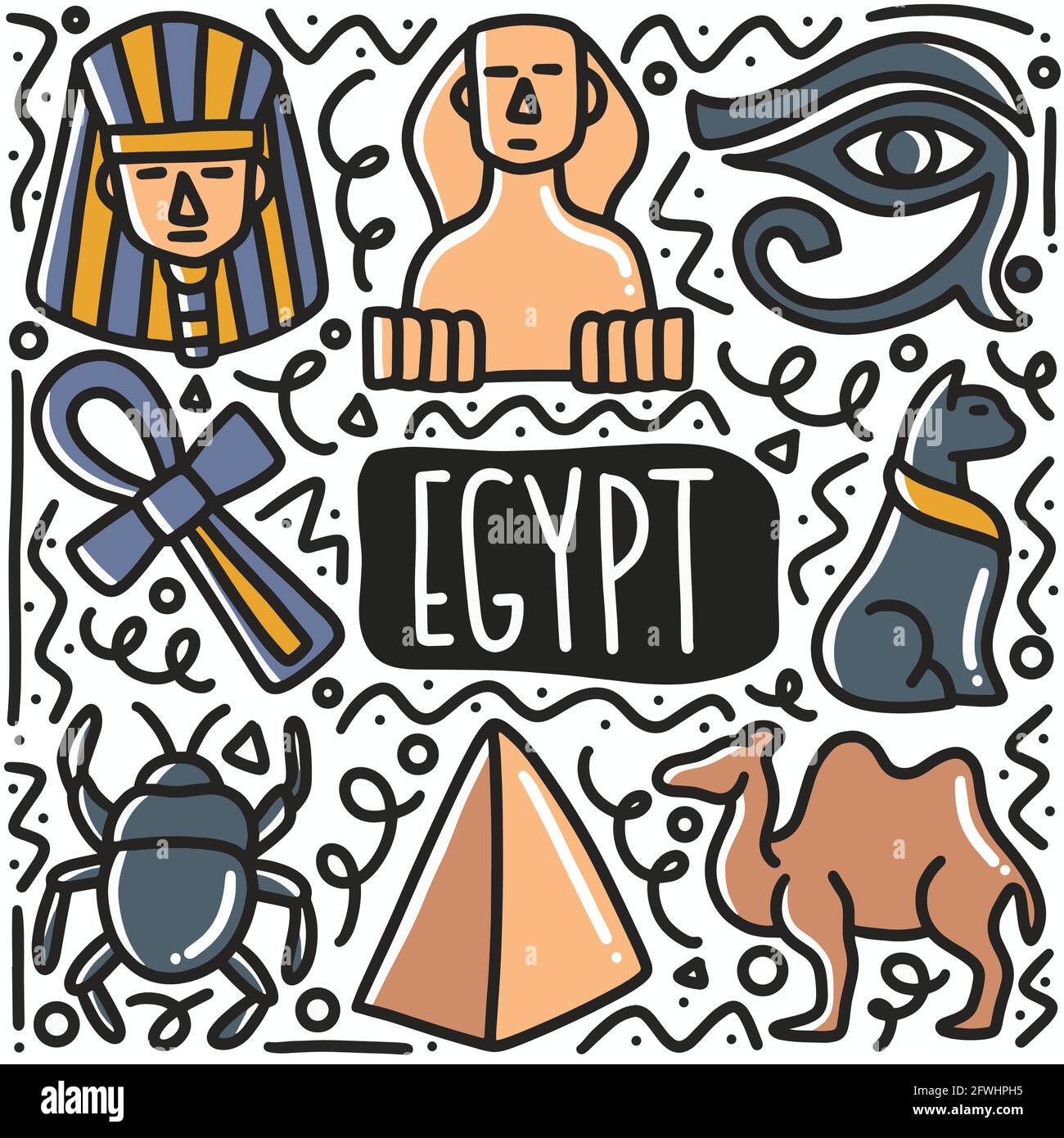 Illustration de l'élément de conception artistique de l'Égypte dessiné à la main Illustration de Vecteur