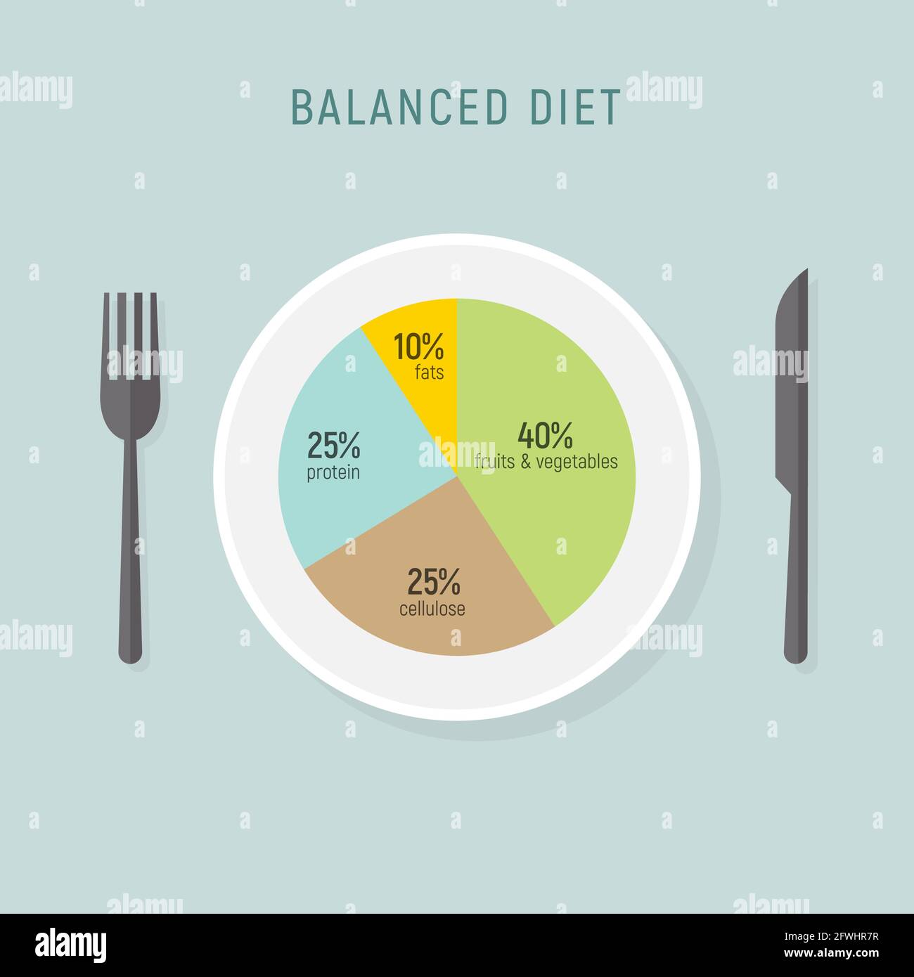 Alimentation saine, assiette de nutrition d'équilibre. Infographie sur le tableau des repas Vector Health, concept de régime alimentaire Illustration de Vecteur