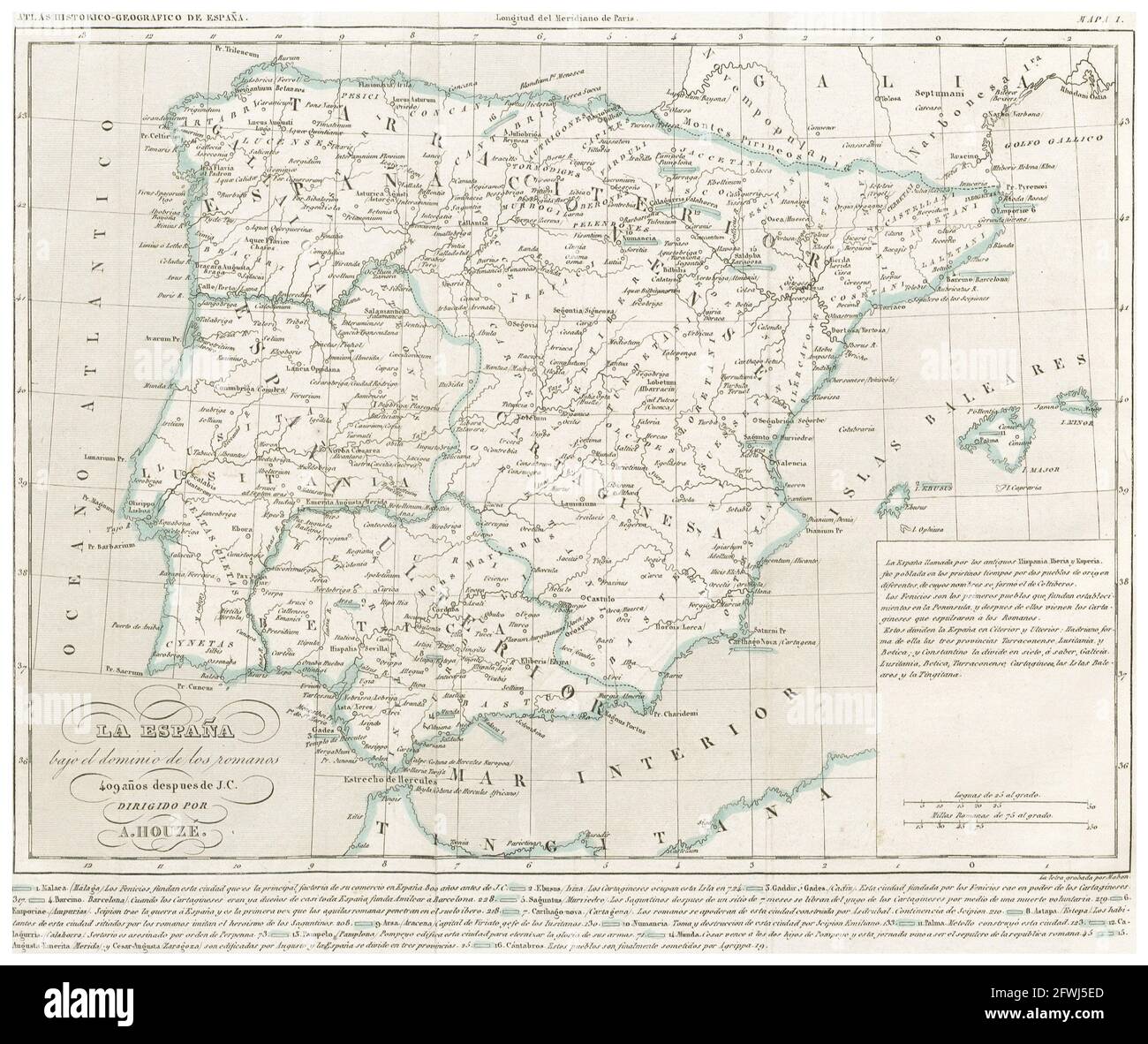 Ancienne carte de l'Espagne et du Portugal en 409 Banque D'Images