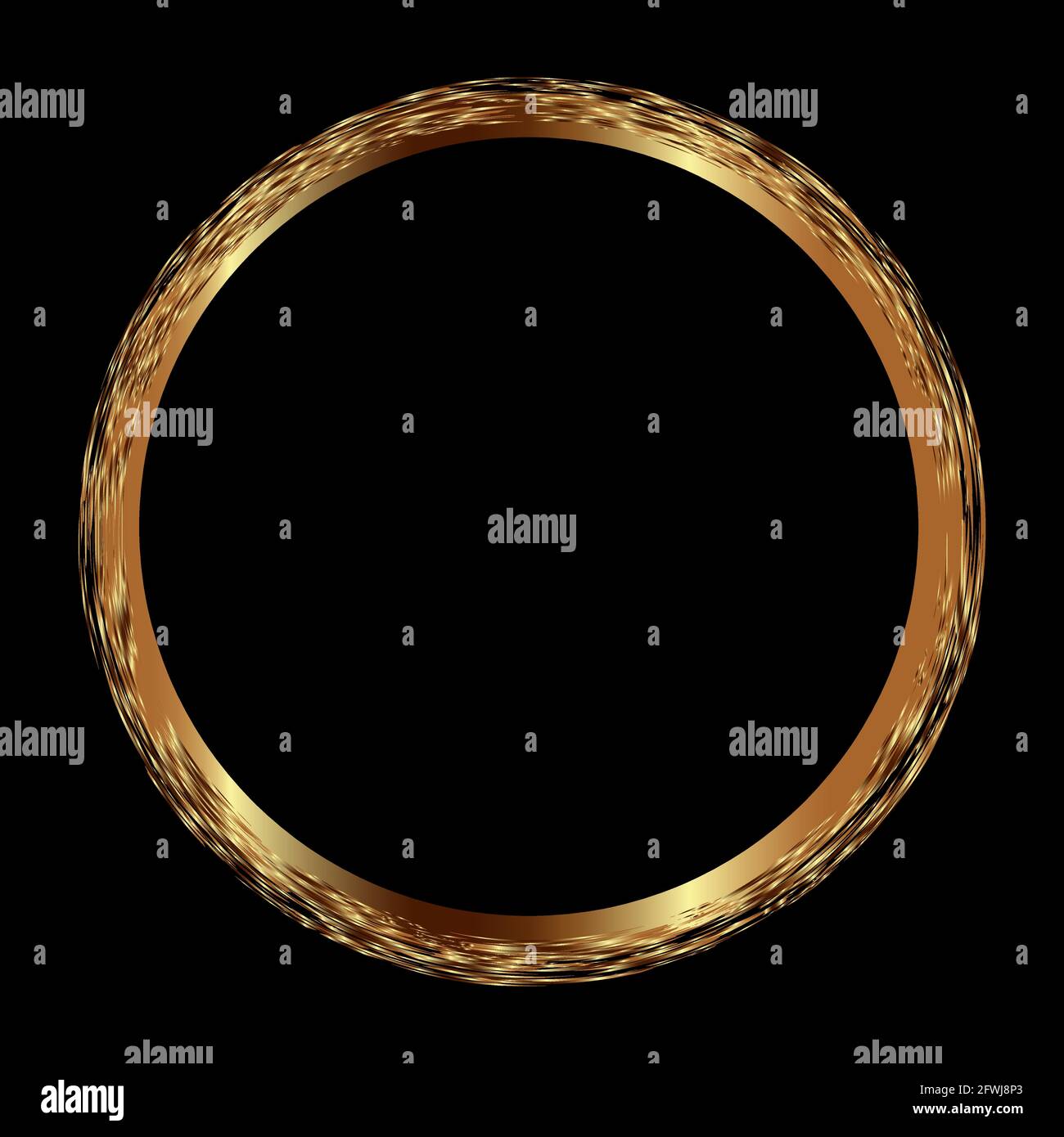 Trait de pinceau cercle doré. Cadre rond doré sur fond noir. Bordure dorée testée sur fond sombre. Illustration de Vecteur
