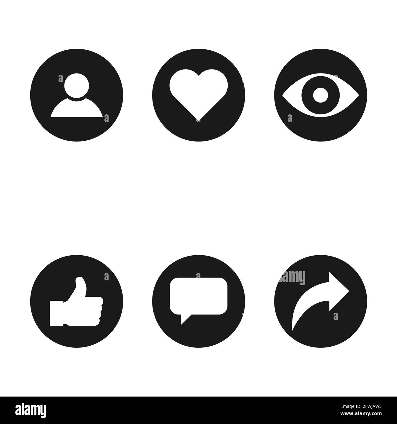 Symbole social pour le Web, pouces vers le haut, commentaire, partager, personne, foyer, afficher le graphique. Ensemble d'icônes, concept de collection . Illustration de Vecteur