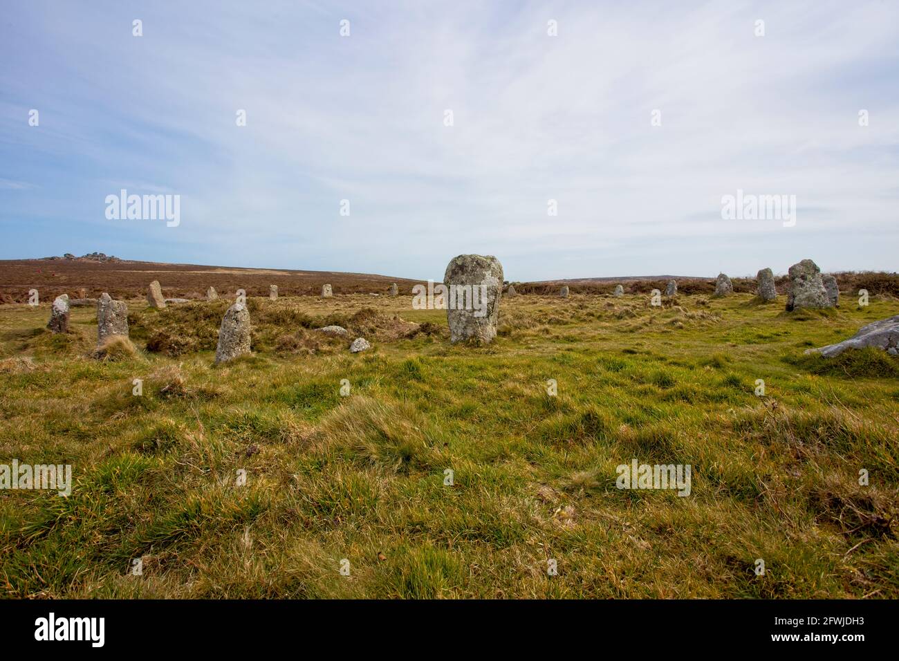 Tregeseal Stone Circle, West Cornwall, Angleterre, Royaume-Uni. HDR Banque D'Images