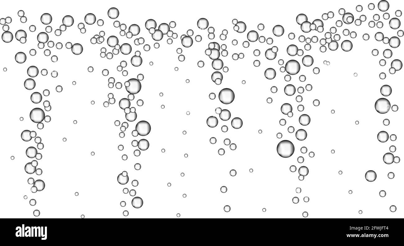 Des jachères sous-marines dans l'eau, le lac, la rivière, l'aquarium et l'océan. Boisson au champagne effervescente réaliste, effet soda, oxygène. Illustration de Vecteur