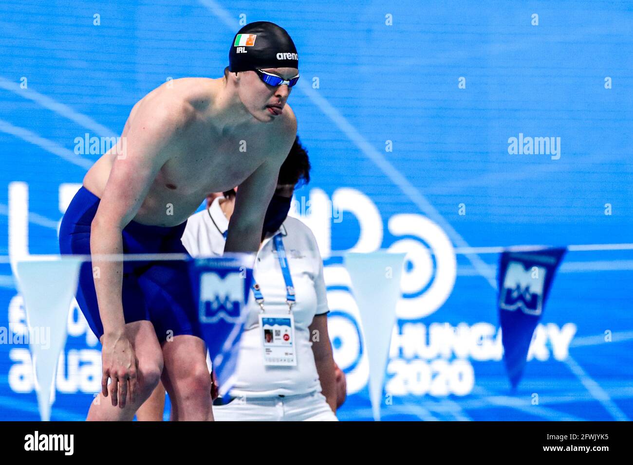 Budapest, Hongrie. 23 mai 2021. BUDAPEST, HONGRIE - 23 MAI: Brendan Hyland of Ireland en compétition aux hommes 4 x 100m Medley préliminaire pendant les championnats européens de la LEN natation à Duna Arena le 23 mai 2021 à Budapest, Hongrie (photo de Marcel ter Bals/Orange Pictures) crédit: Orange pics BV/Alay Live News crédit: Orange pics BV/Alay Live News Banque D'Images