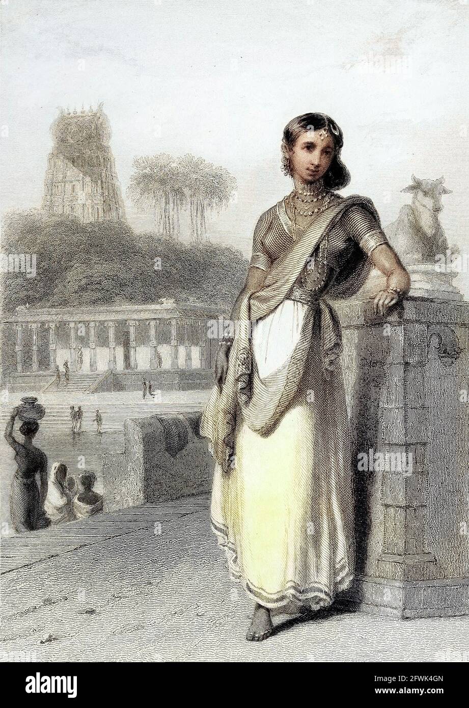 Une femme Hindoo [hindouiste] du livre « The Oriental Annual, or, Scenes in India » du rév. Hobart Caunter publié par Edward Bull, Londres 1836 gravures de dessins de William Daniell Banque D'Images