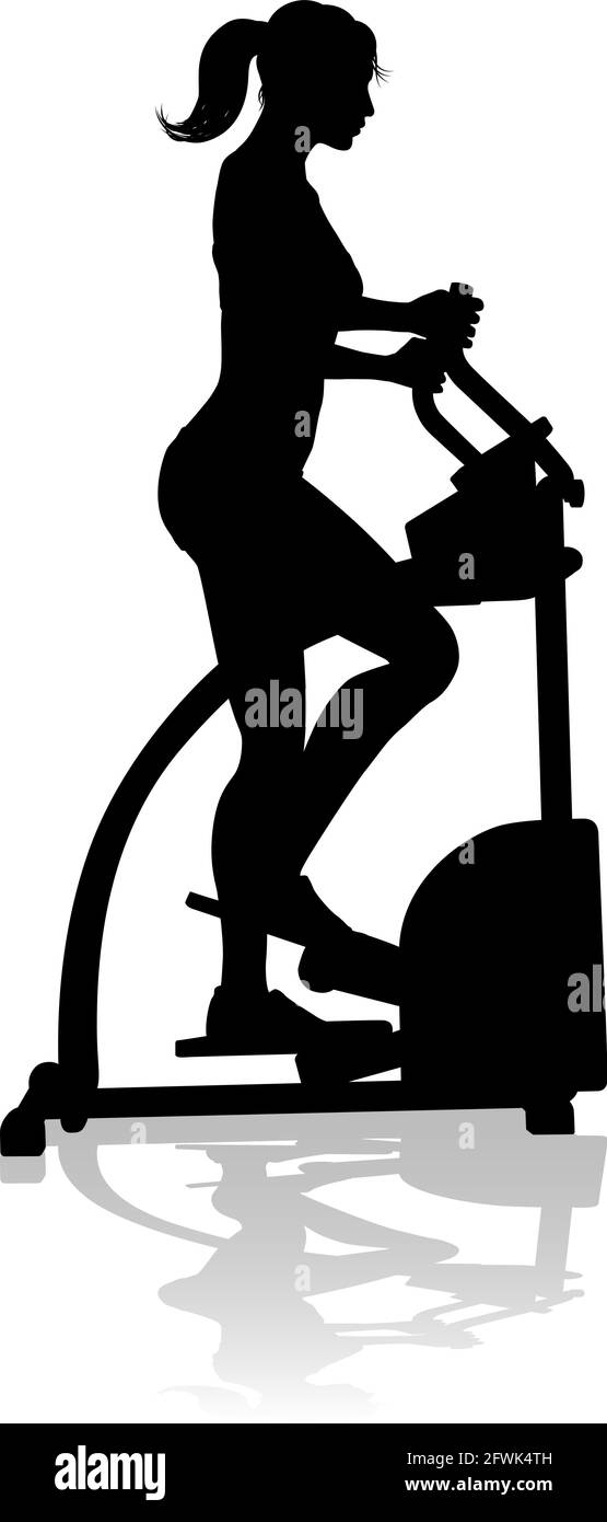 Silhouette de femme fitness Vélo elliptique Fit Machine Illustration de Vecteur