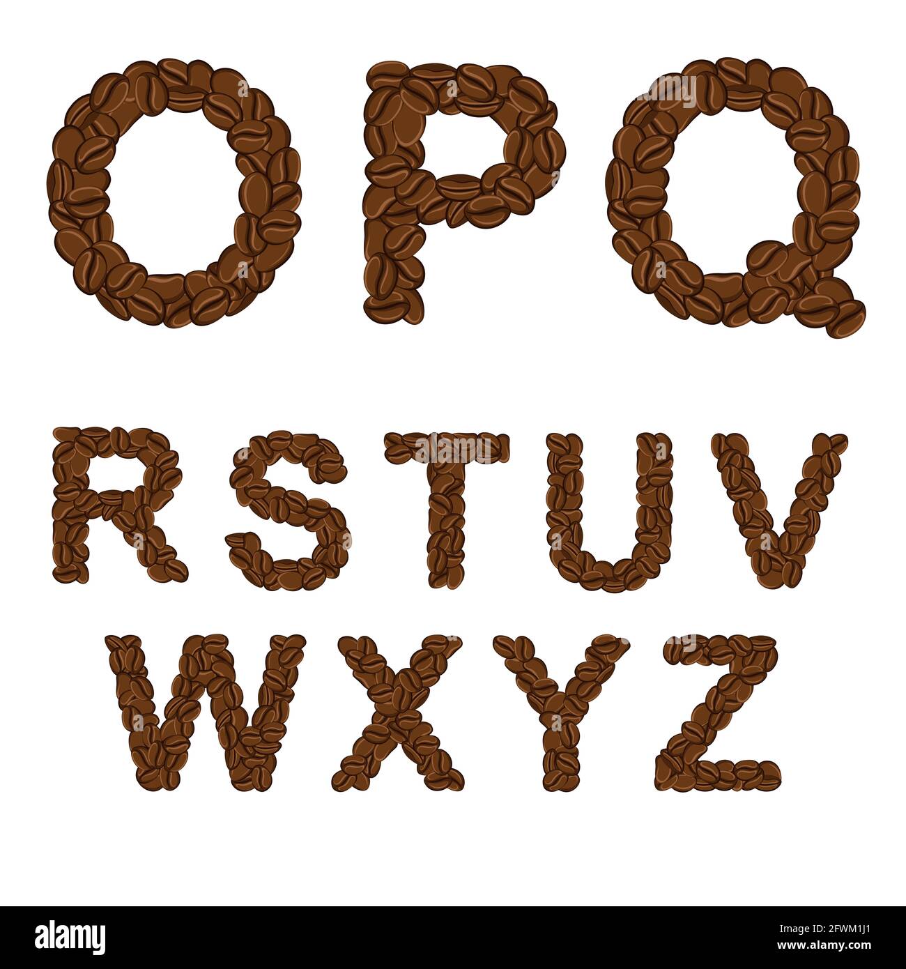 Alphabet de café de O à Z. objets isolés sur blanc. Illustration de Vecteur
