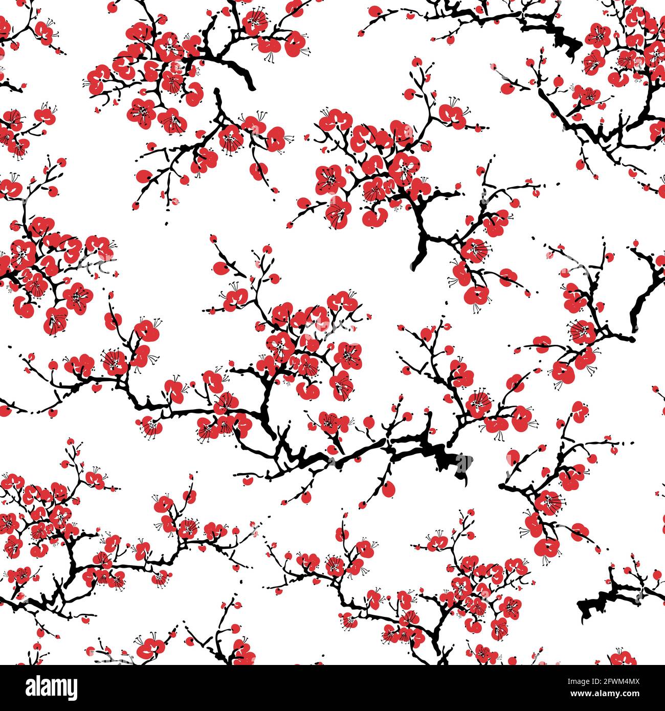 Fleur de sakura réaliste - motif sans couture de cerisier japonais isolé sur fond blanc - illustration vectorielle Illustration de Vecteur