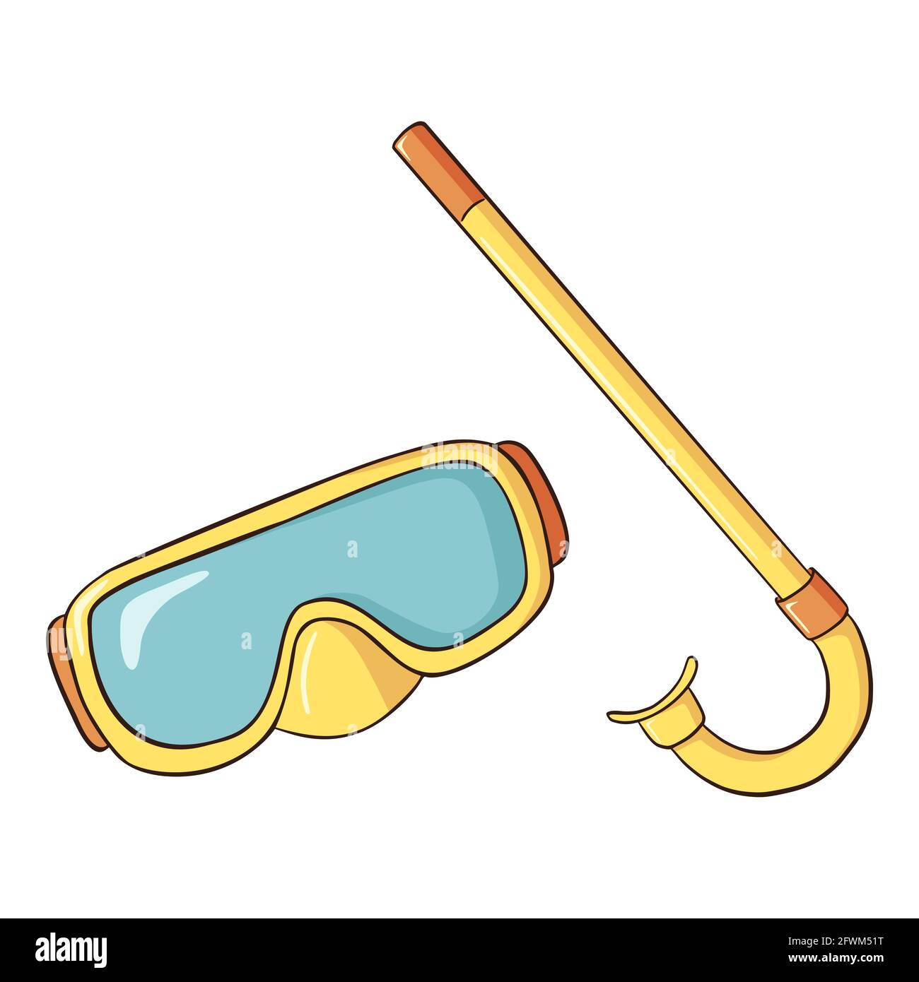 Illustration vectorielle isolée des lunettes de plongée jaune et orange dessinées à la main. Attribut Dive, style plat Illustration de Vecteur