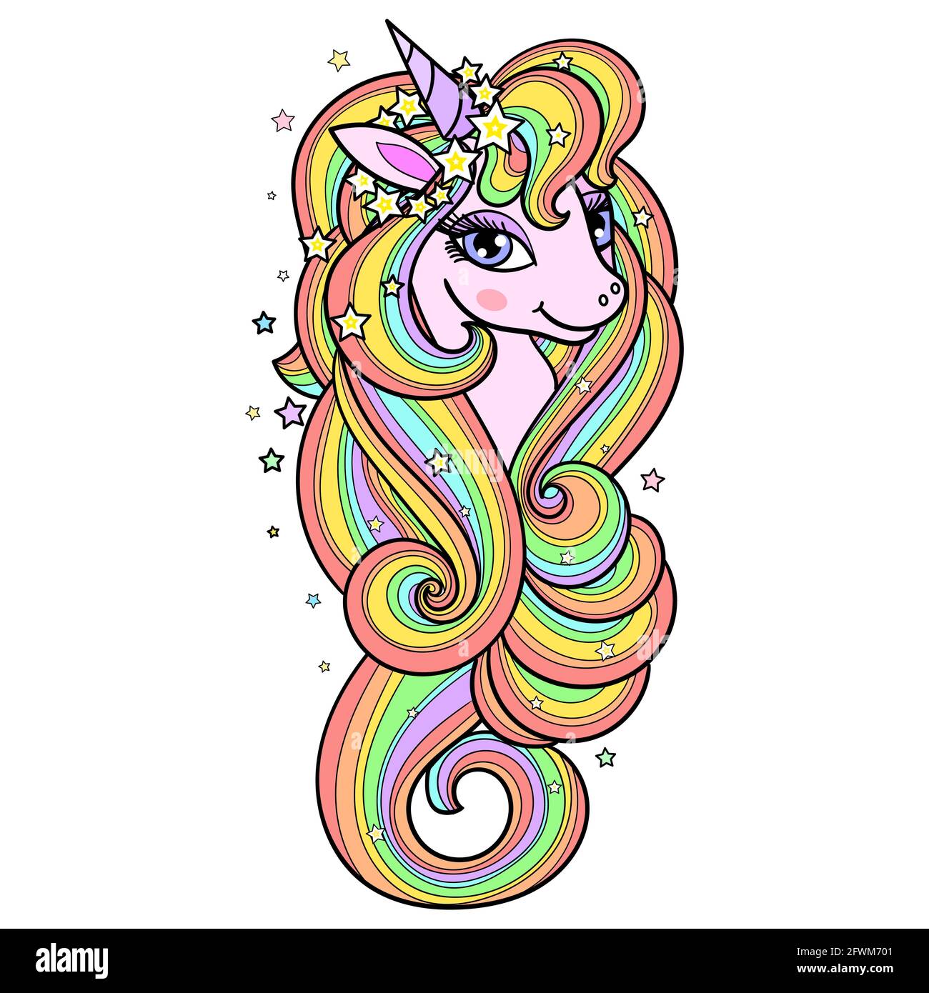 La tête d'une licorne arc-en-ciel avec une longue manie. Vecteur Illustration de Vecteur