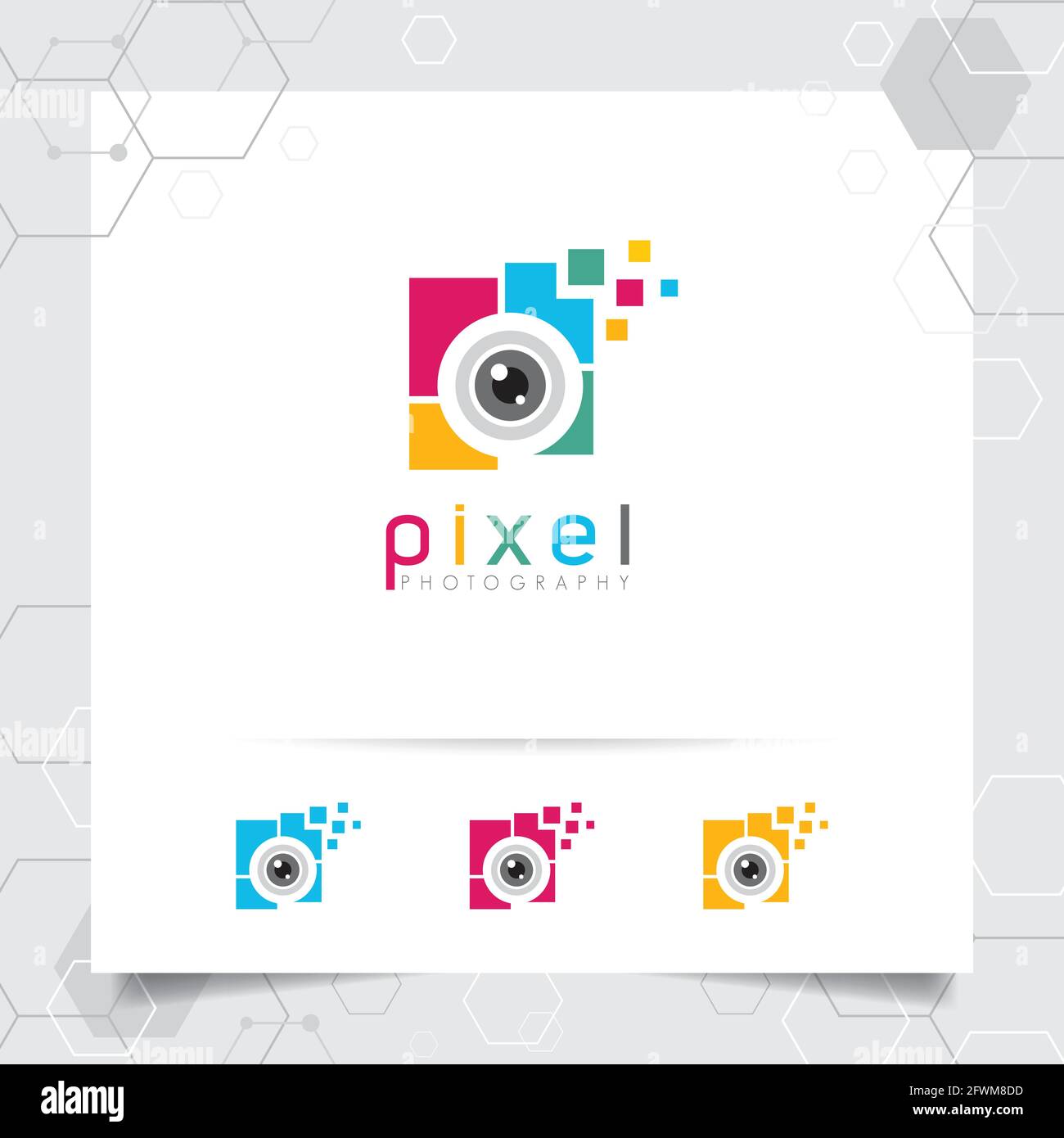 Logo de photographie d'appareil photo avec concept d'icône d'objectif d'appareil photo coloré et vecteur photo pour la photographie de photographe, de studio et de mariage. Illustration de Vecteur