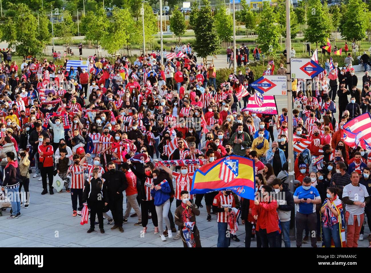 Madrid, Espagne. 23 mai 2021. Les joueurs de l'Atletico Madrid célèbrent au stade Wanda Metropolitano à Madrid, Espagne, le dimanche 23 mai 2021. L'Atletico Madrid a survécu à une finale spectaculaire pour remporter son premier titre de ligue espagnole depuis 2014 avec une victoire de 2-1 à Valladolid samedi. Credit: CORMON PRESSE/Alamy Live News Banque D'Images